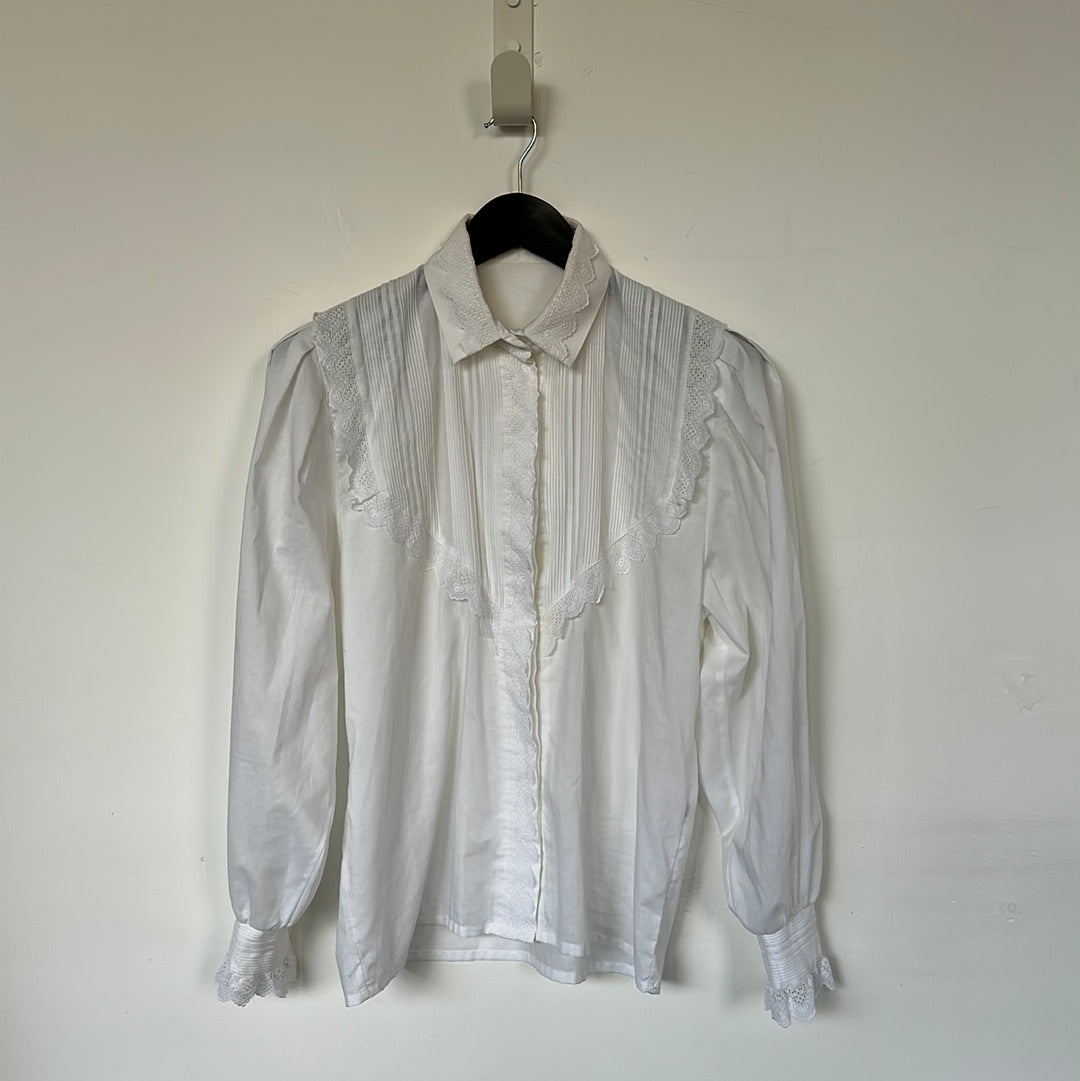White boho cotton blend frill blouse - M