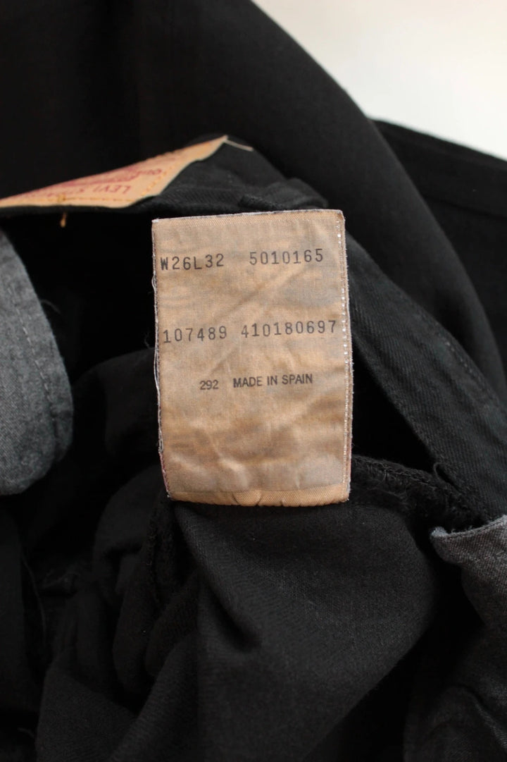Levi's black straight jeans 501 original button fly, heavyweight rigid denim, pristine condition.
