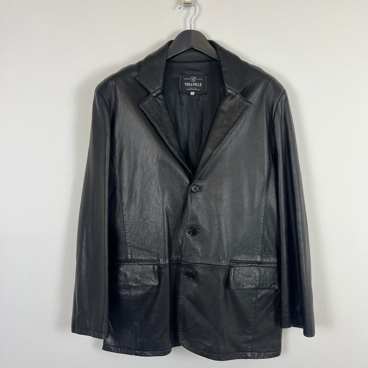 Vera Pelle black leather button jacket - XL