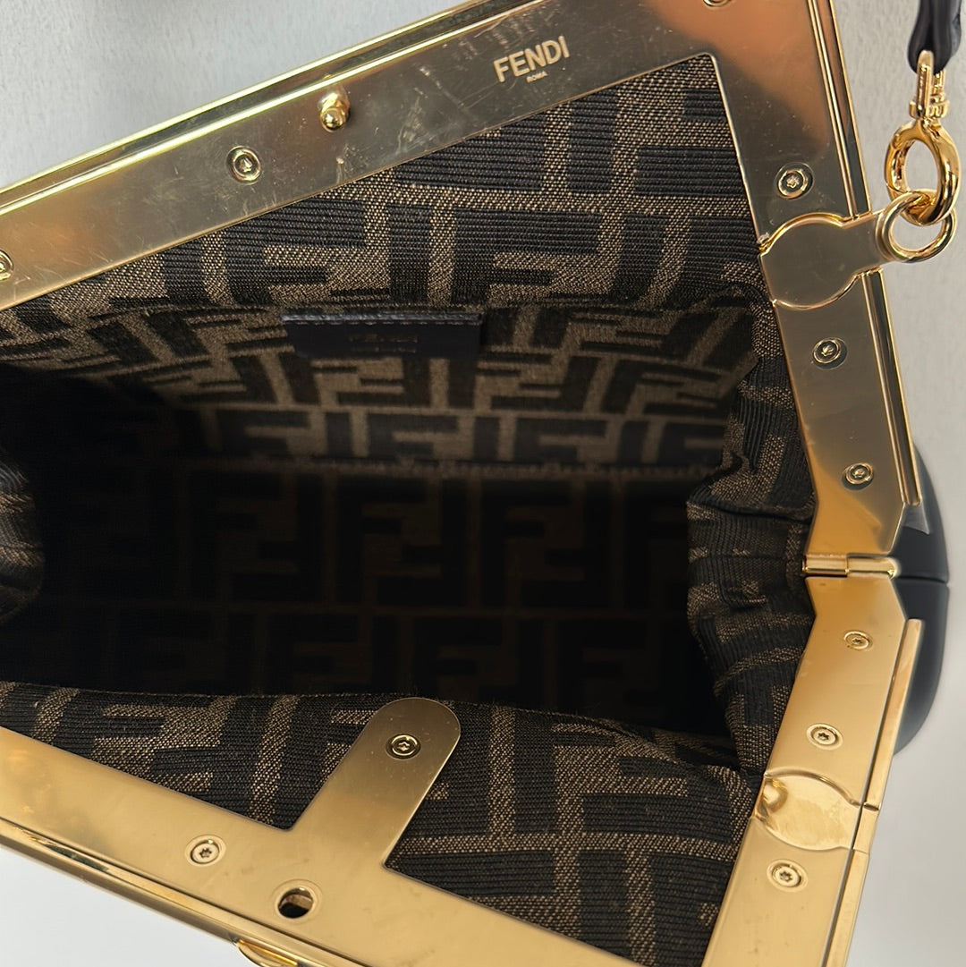 Fendi First Small leather navy clutch bag