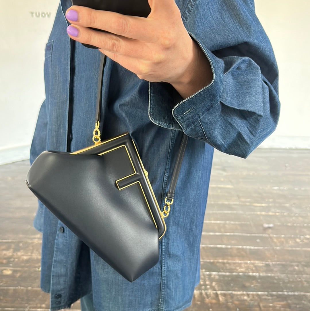 Fendi First Small leather navy clutch bag