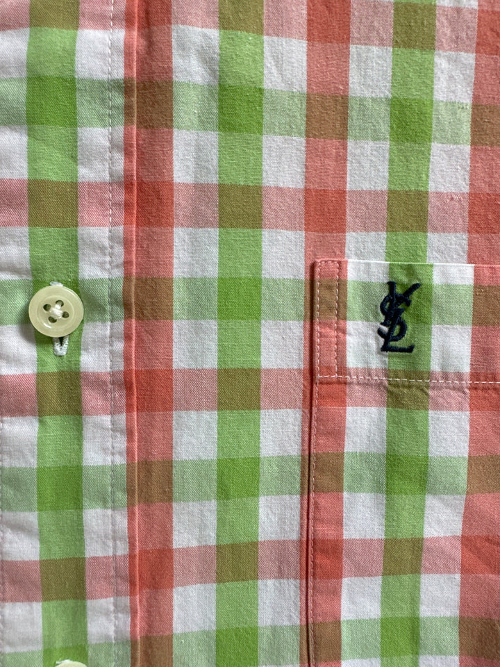 YSL Pink and Green Check cotton shirt - M
