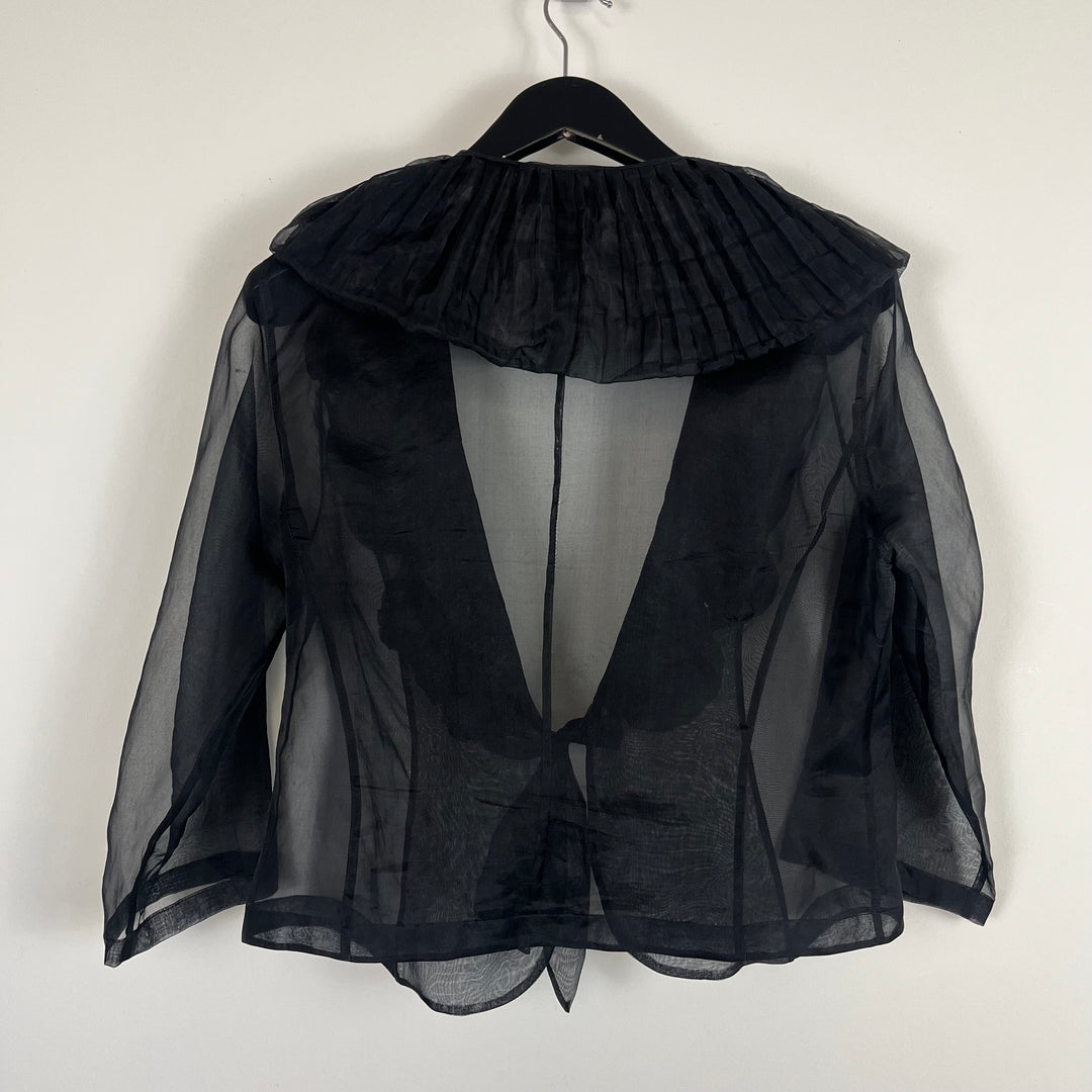 black sheer tie frill blouse - S