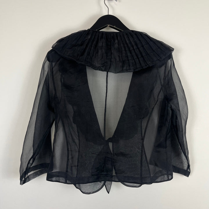 black sheer tie frill blouse - S