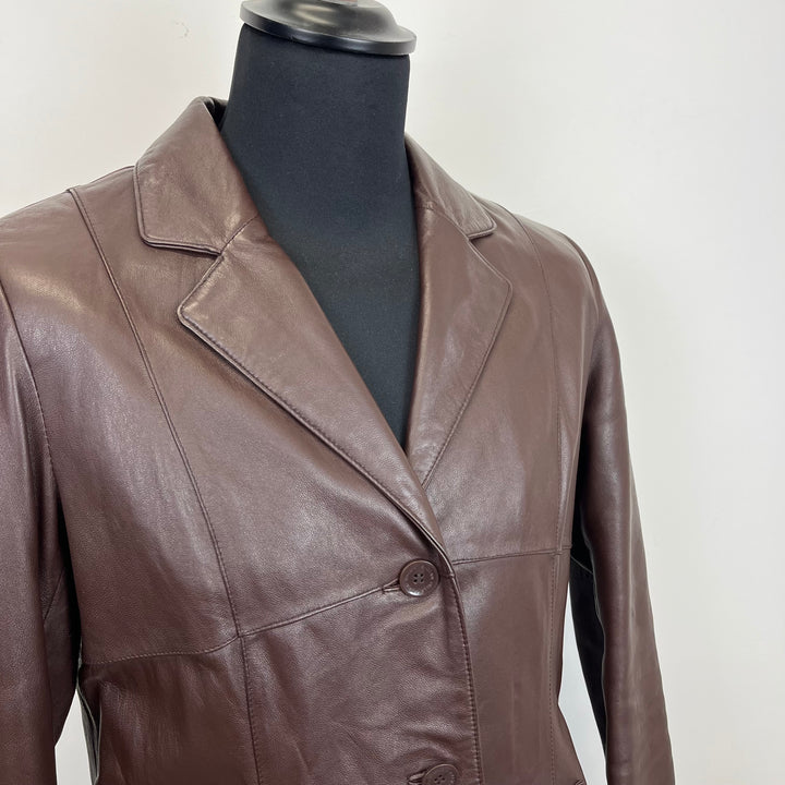Premium Chocolate Brown Leather Trench Coat - M