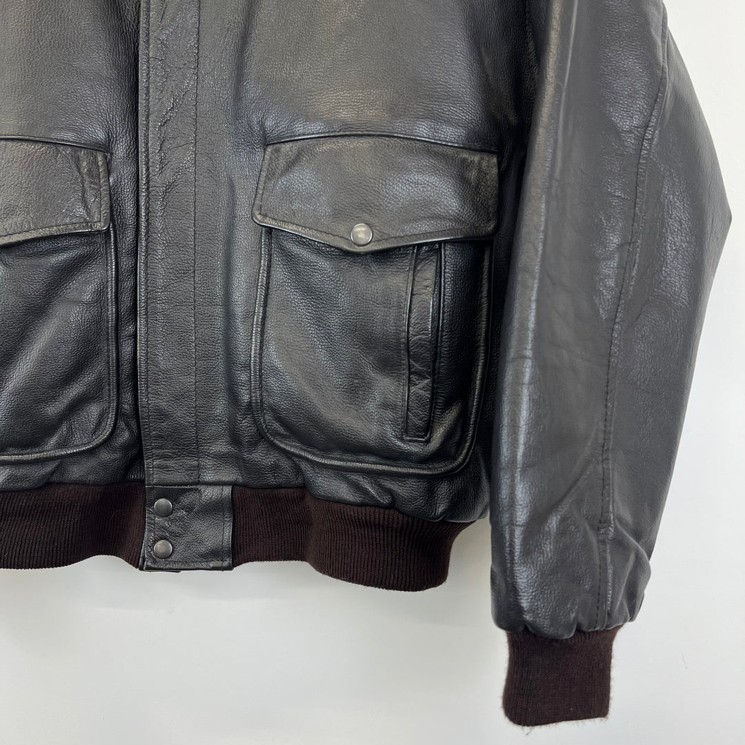 Premium Black Aviator leather jacket - XL