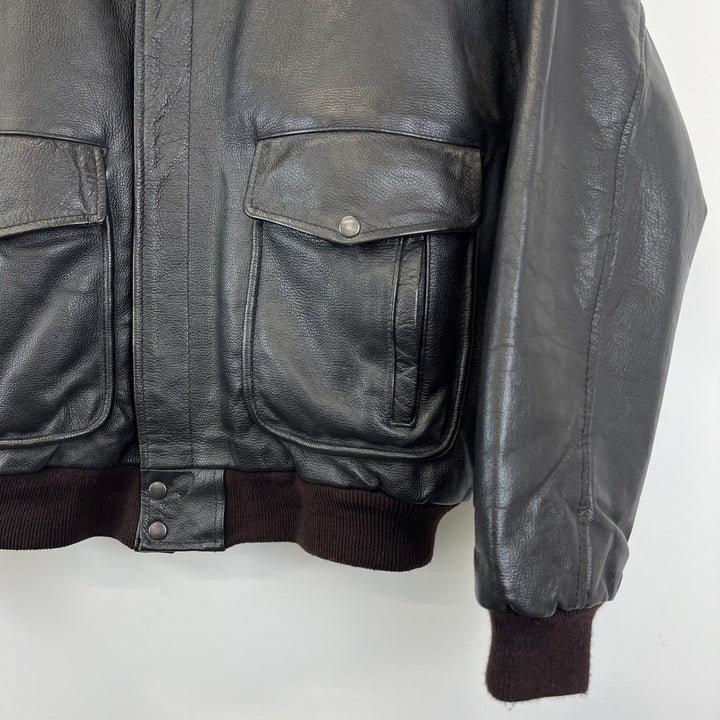 Premium Black Aviator leather jacket - XL