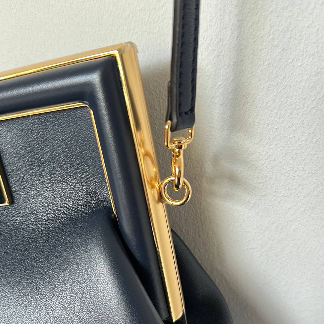 Fendi First Small leather navy clutch bag