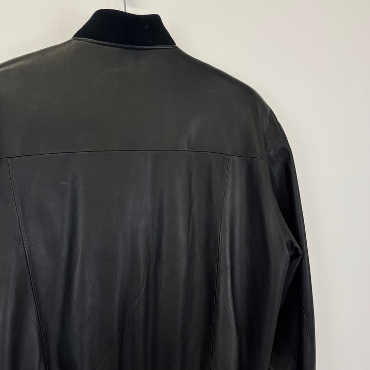 Premium Black Bomber leather jacket - XL