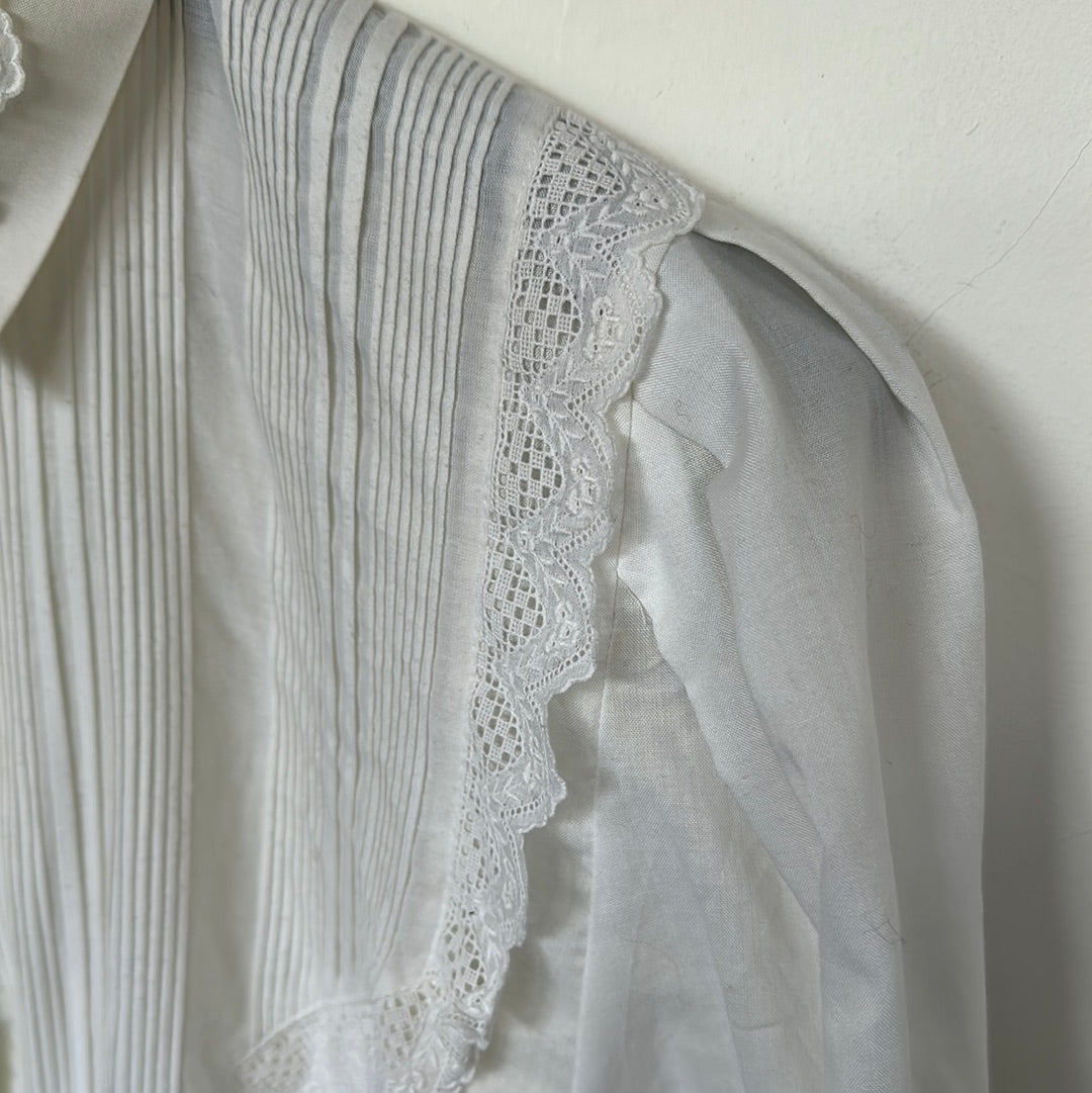 White boho cotton blend frill blouse - M