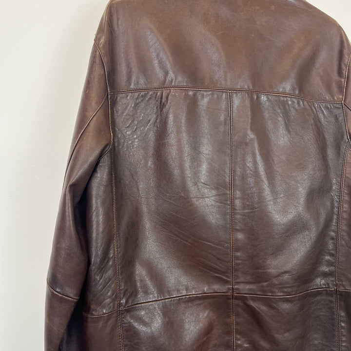 Chocolate brown leather jacket with lining - L