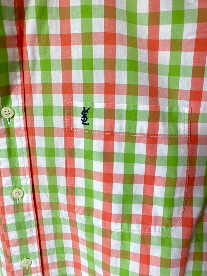 YSL Pink and Green Check cotton shirt - M