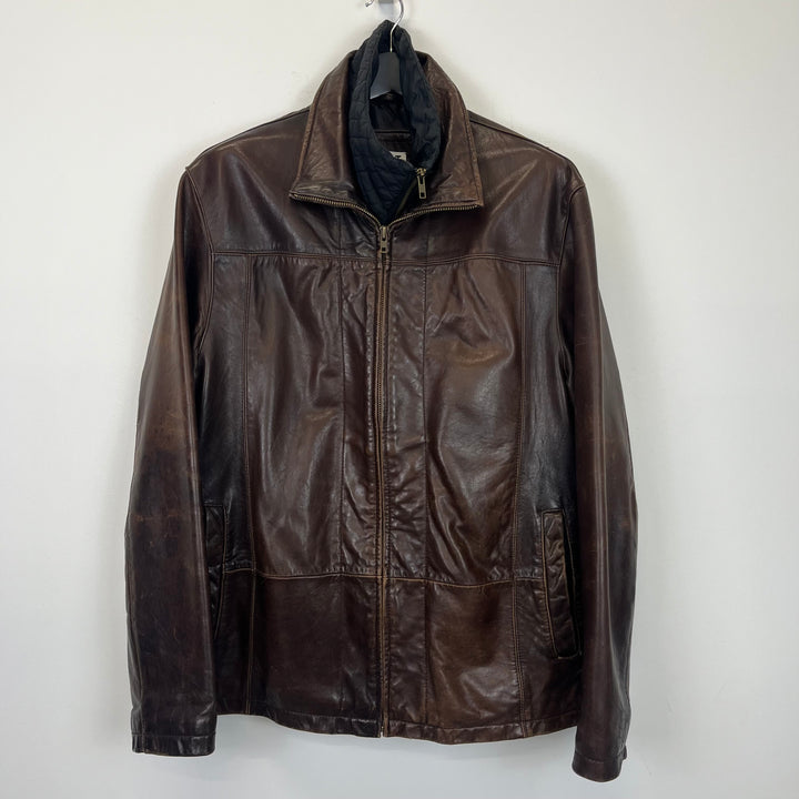 Chocolate brown leather jacket with lining - L