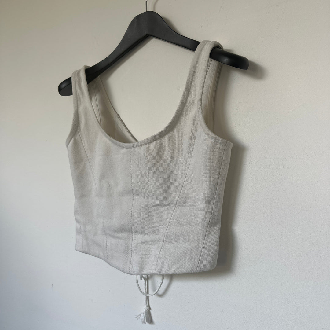 corset panelled Denim top - Ecru