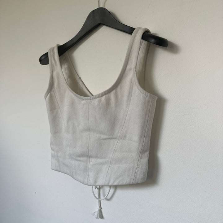 corset panelled Denim top - Ecru