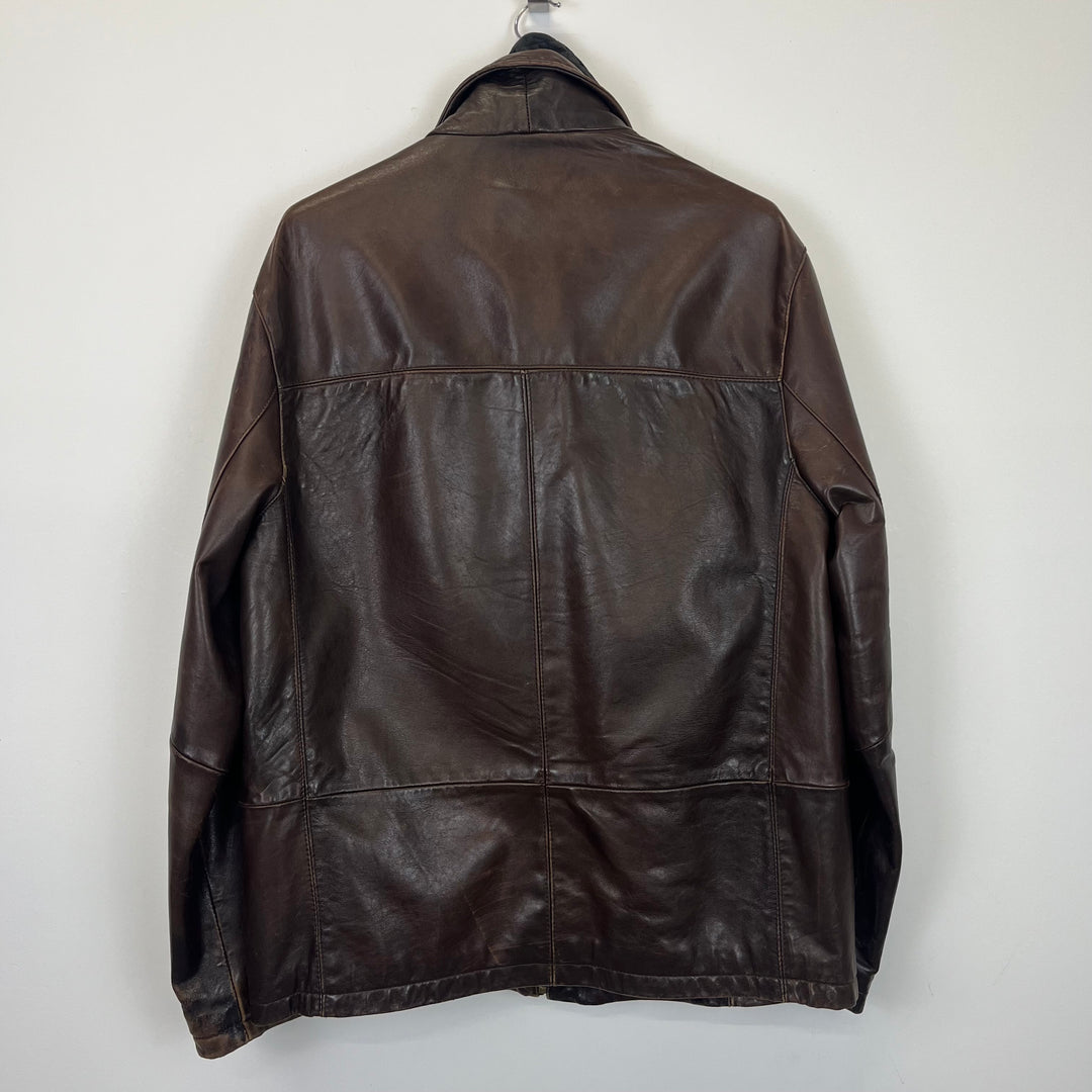 Chocolate brown leather jacket with lining - L
