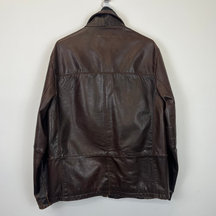Chocolate brown leather jacket with lining - L