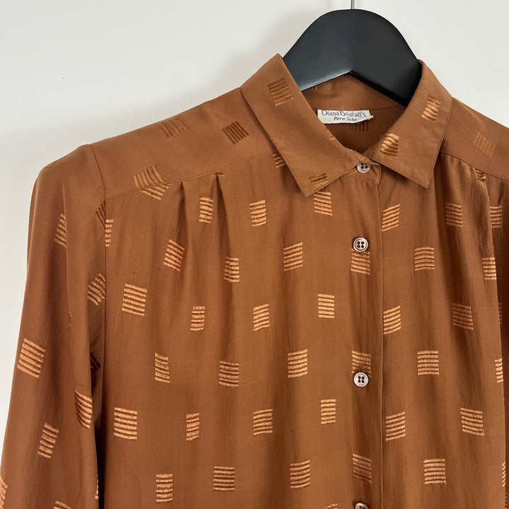 Rust Brown Silk Long-Sleeve Shirt - L