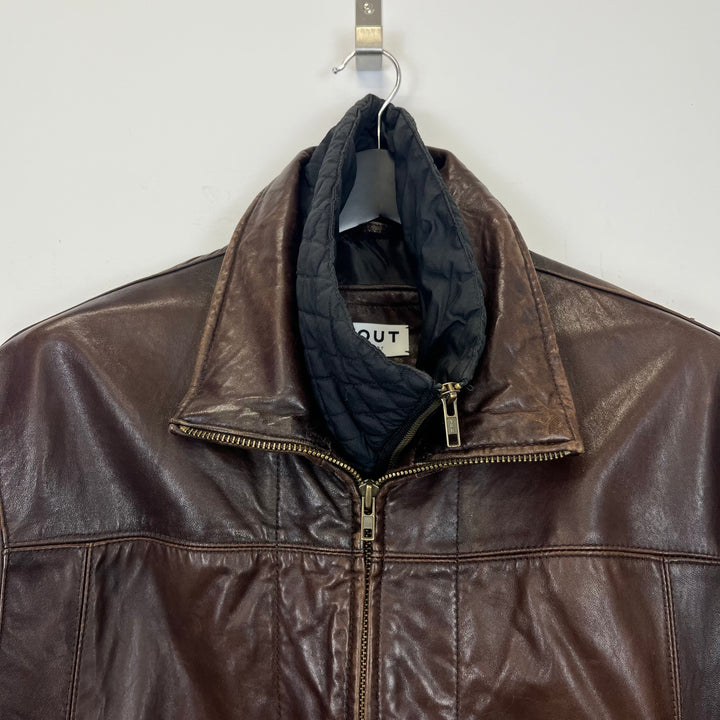 Chocolate brown leather jacket with lining - L
