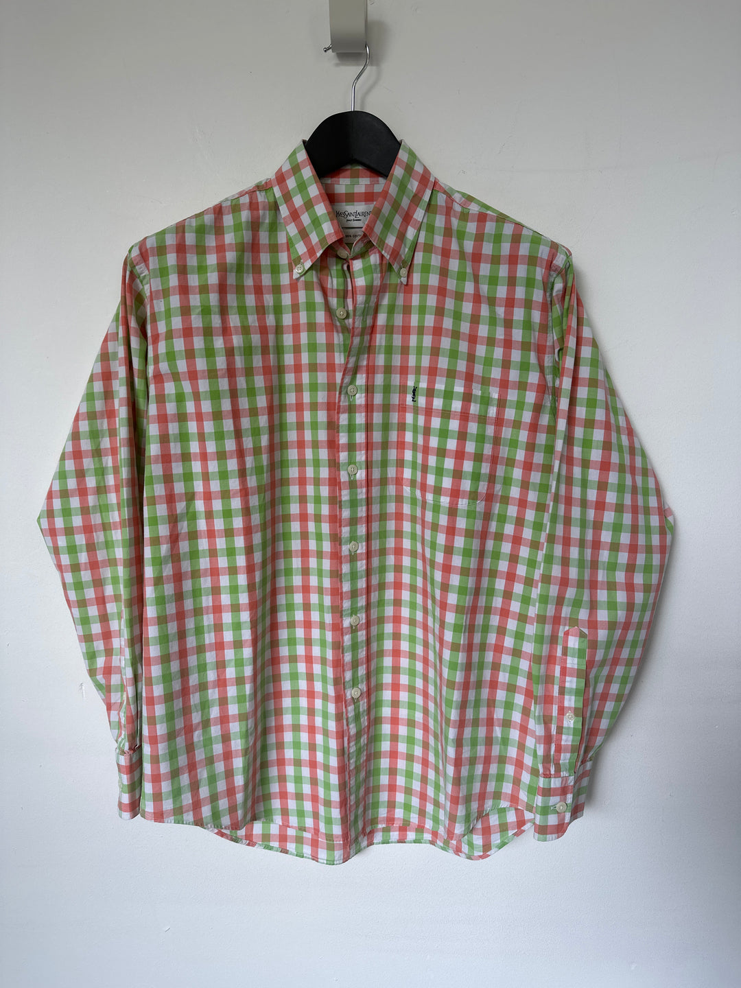 YSL Pink and Green Check cotton shirt - M