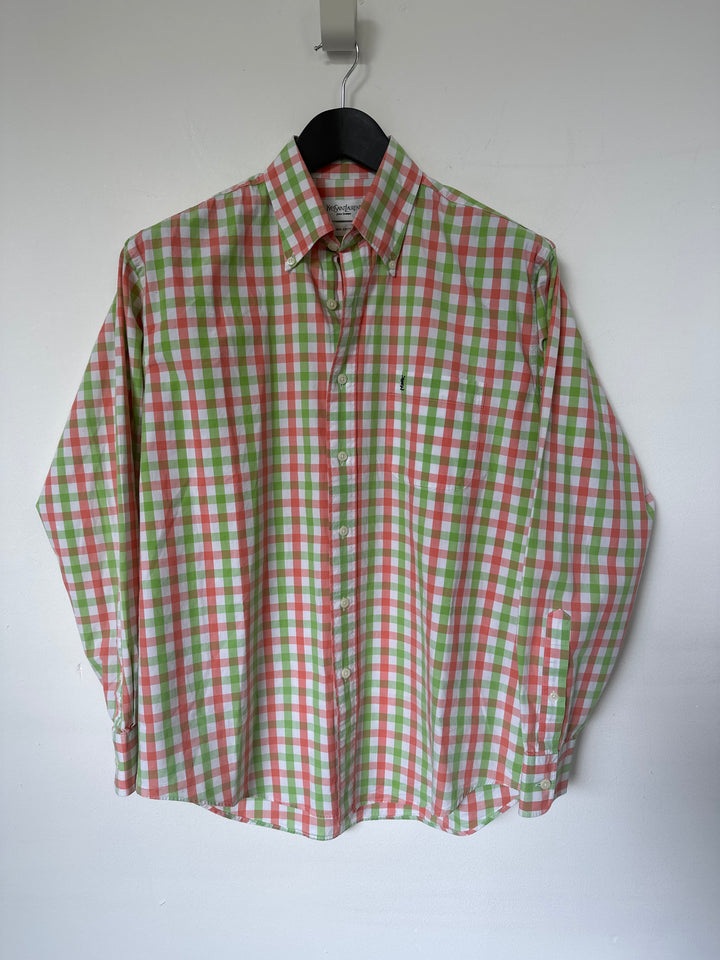 YSL Pink and Green Check cotton shirt - M