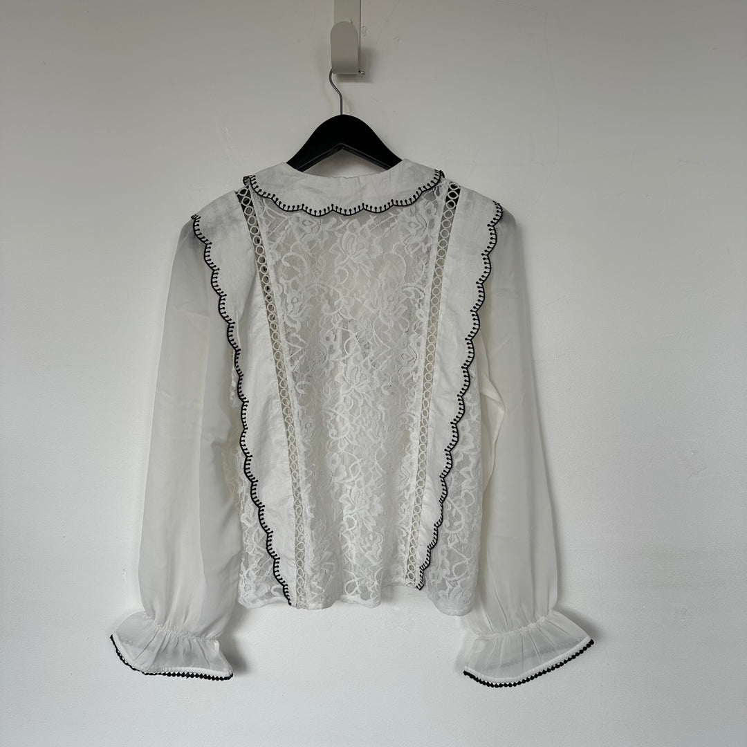Vintage Boho Lace Cotton Blouse - Size M