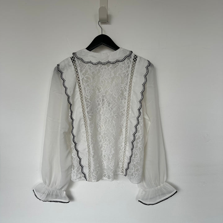 Vintage Boho Lace Cotton Blouse - Size M