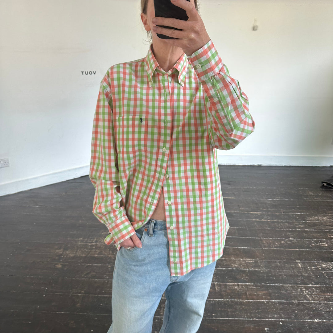 YSL Pink and Green Check cotton shirt - M