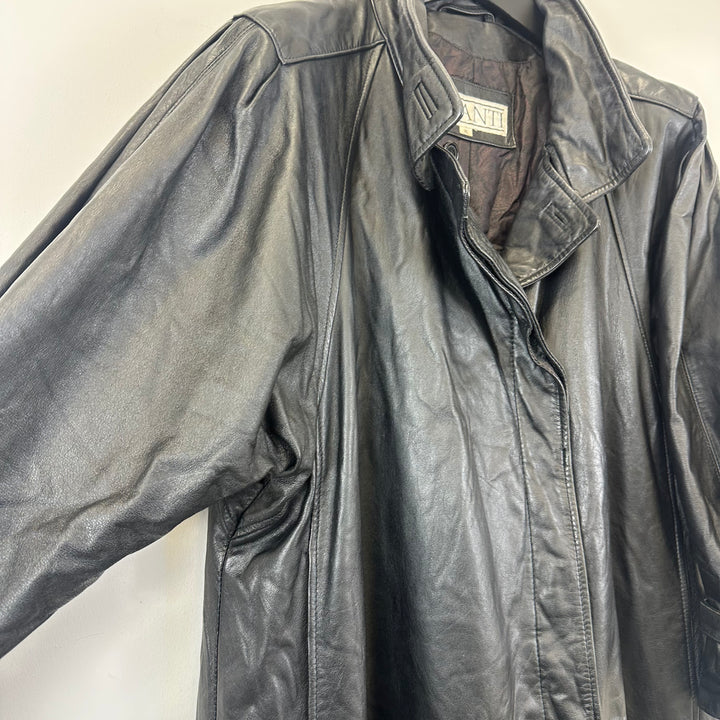 Premium black oversized leather duster - L