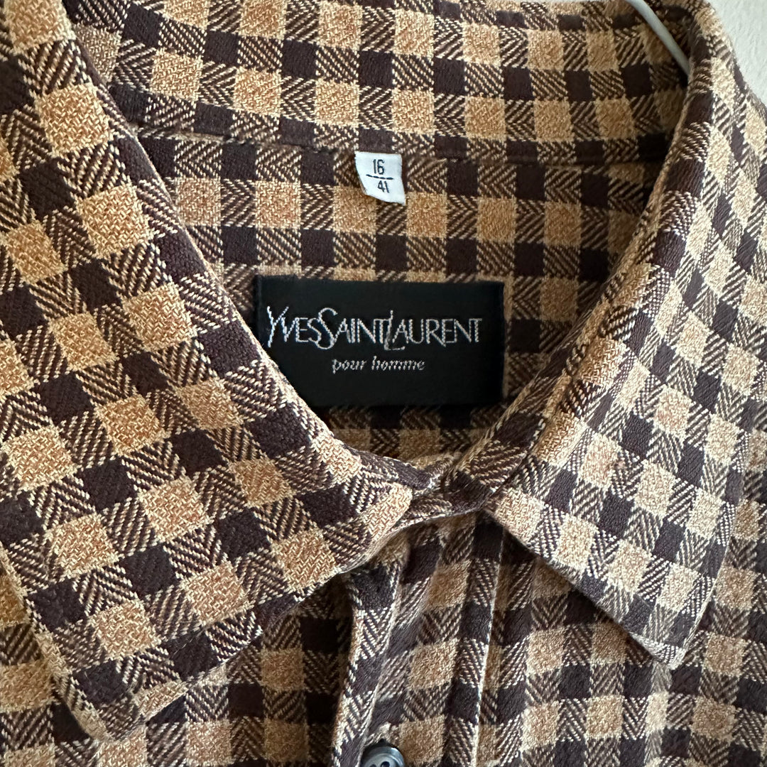 YSL Brown Check Cotton Flannel Oversized Shirt - UK8-14
