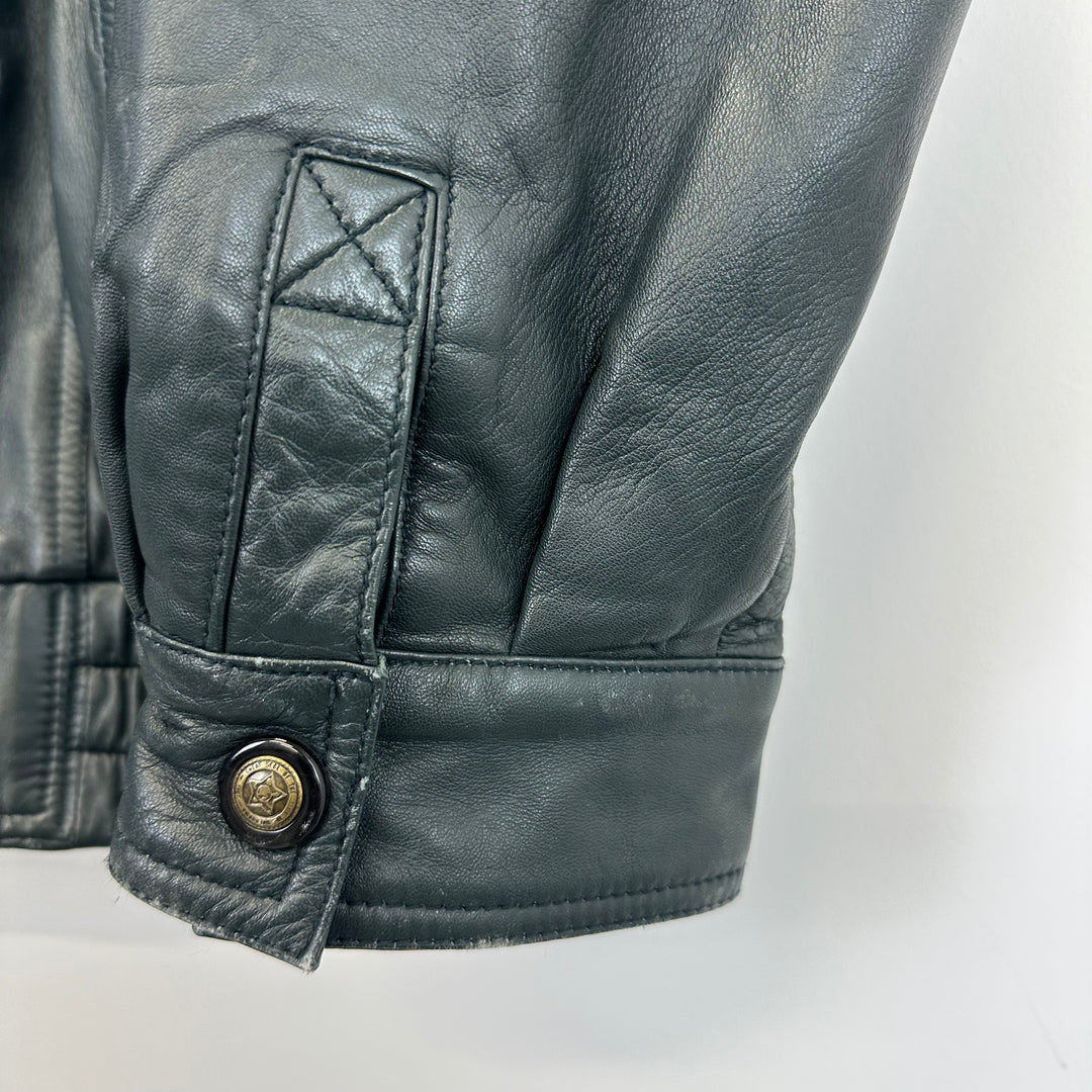Premium Dark Green/Black Real Leather Jacket - XL
