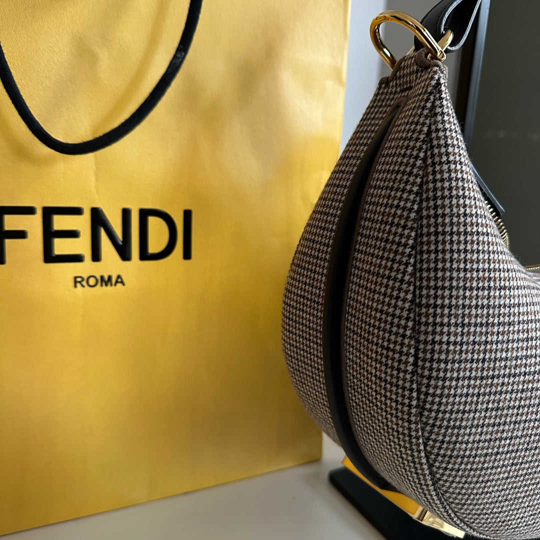 Fendi Fendigraphy Houndstooth & Leather Hobo bag - Small