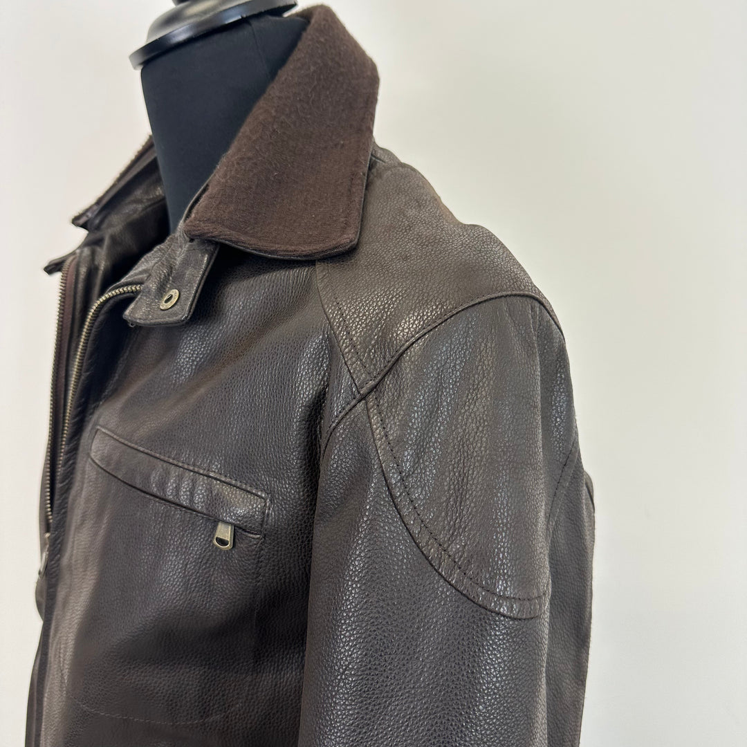 Premium Brown Leather Jacket with detachable Collar- M