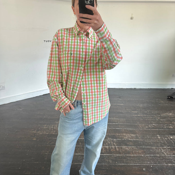YSL Pink and Green Check cotton shirt - M