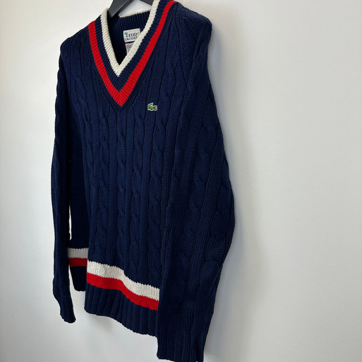 Lacoste vintage 80s Navy cable Preppy knitted Sweater - L