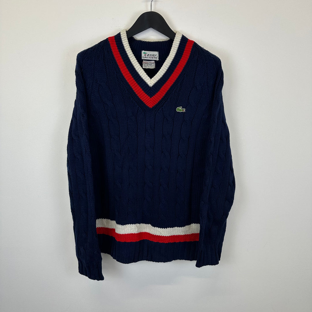 Lacoste vintage 80s Navy cable Preppy knitted Sweater - L