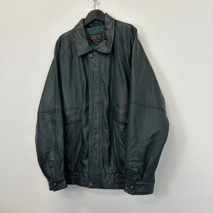 Premium Dark Green/Black Real Leather Jacket - XL
