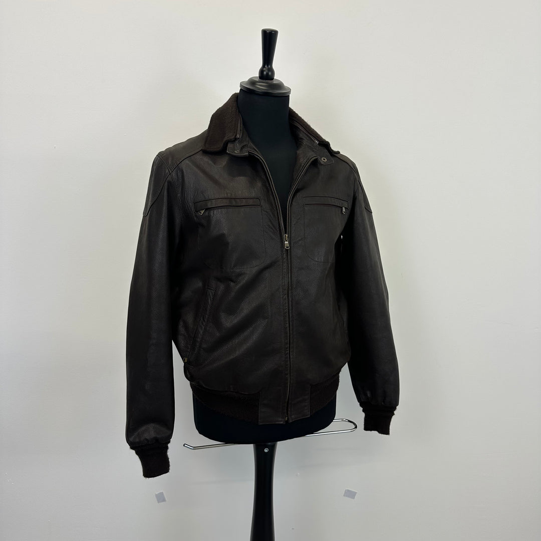 Premium Brown Leather Jacket with detachable Collar- M