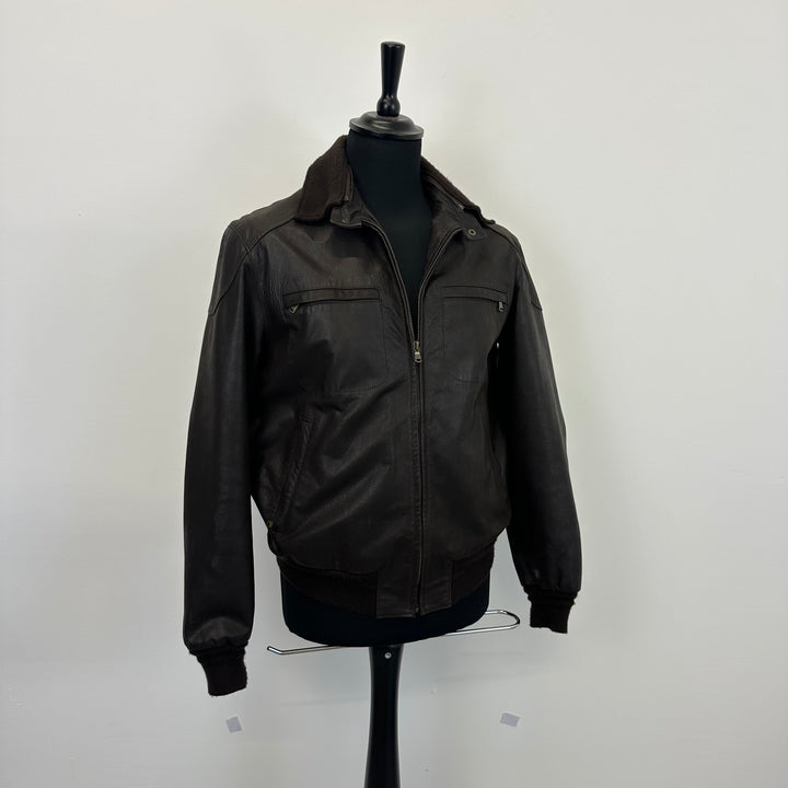 Premium Brown Leather Jacket with detachable Collar- M