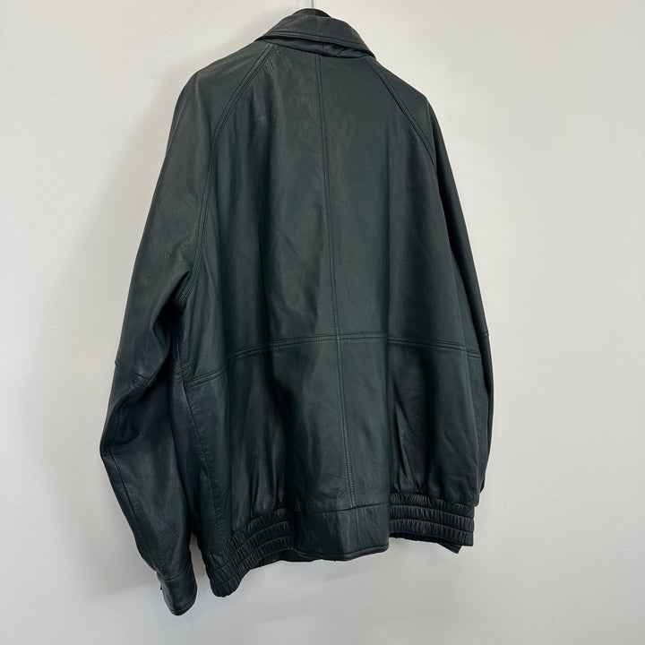 Premium Dark Green/Black Real Leather Jacket - XL