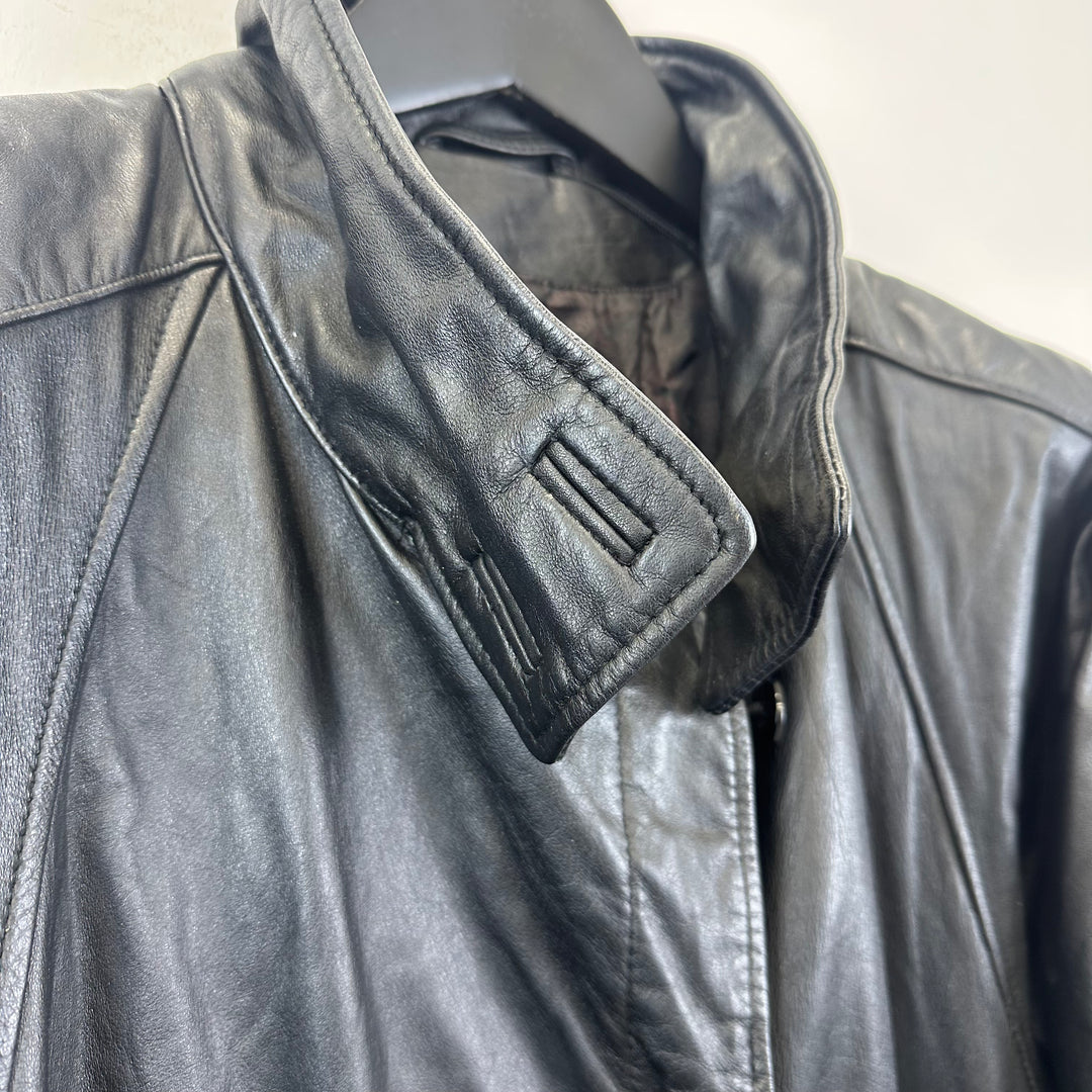 Premium black oversized leather duster - L
