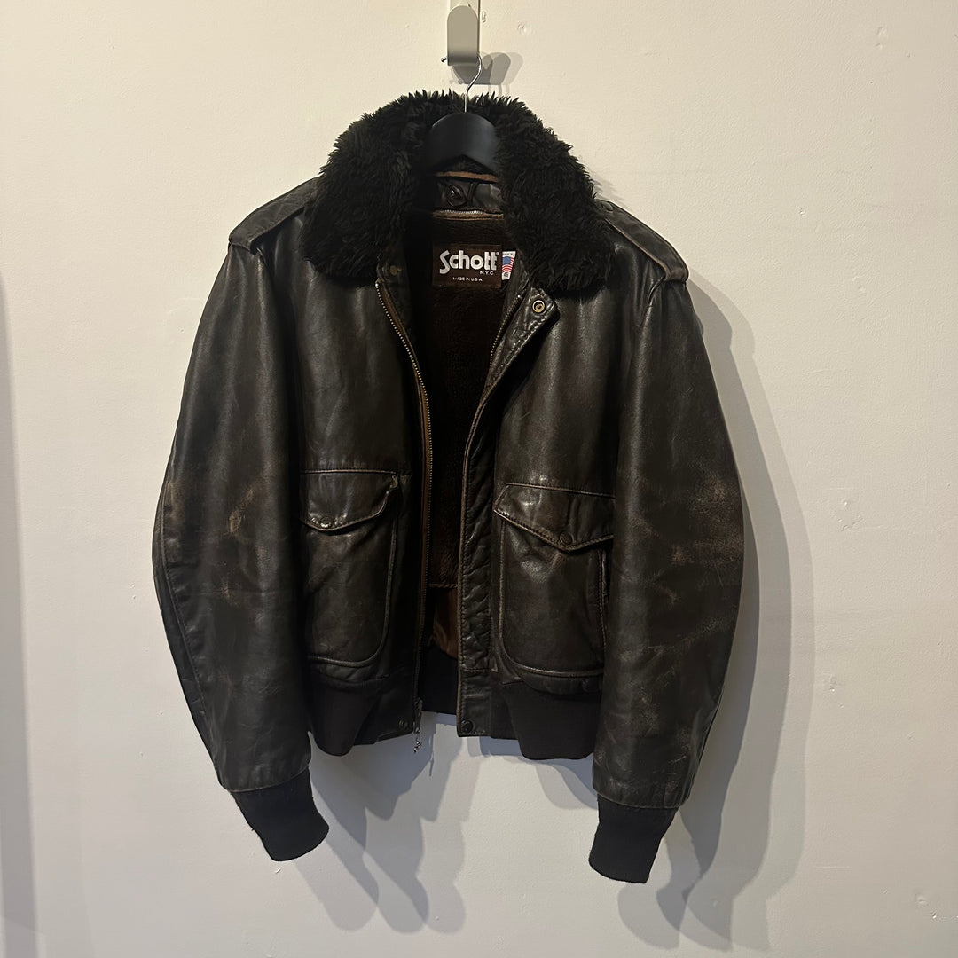 Schott Brown Leather Aviator - M