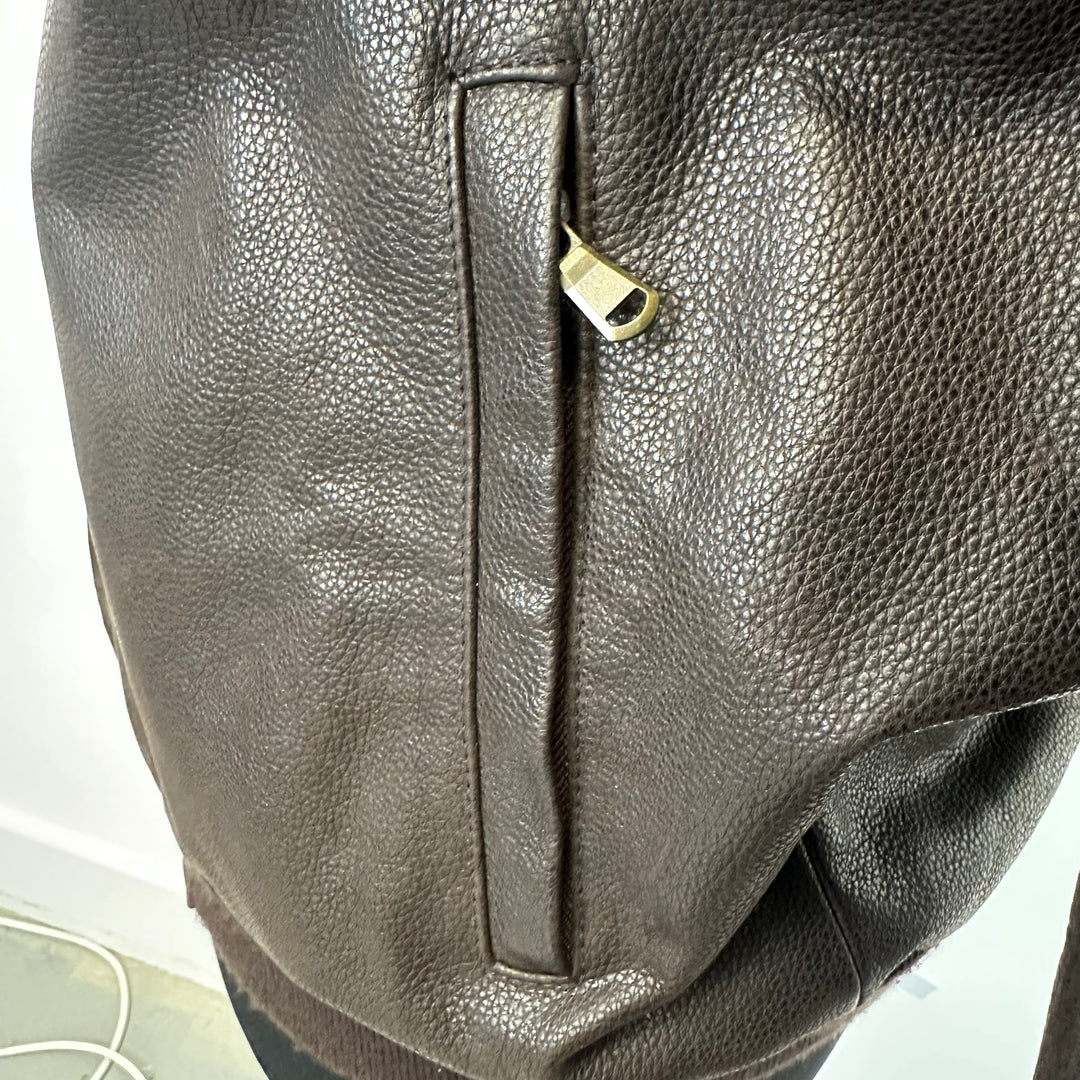 Premium Brown Leather Jacket with detachable Collar- M