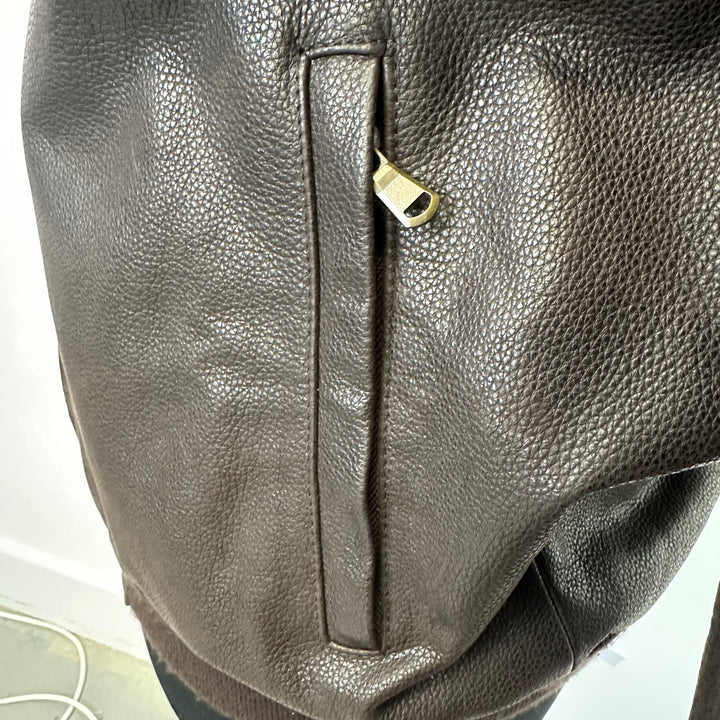 Premium Brown Leather Jacket with detachable Collar- M
