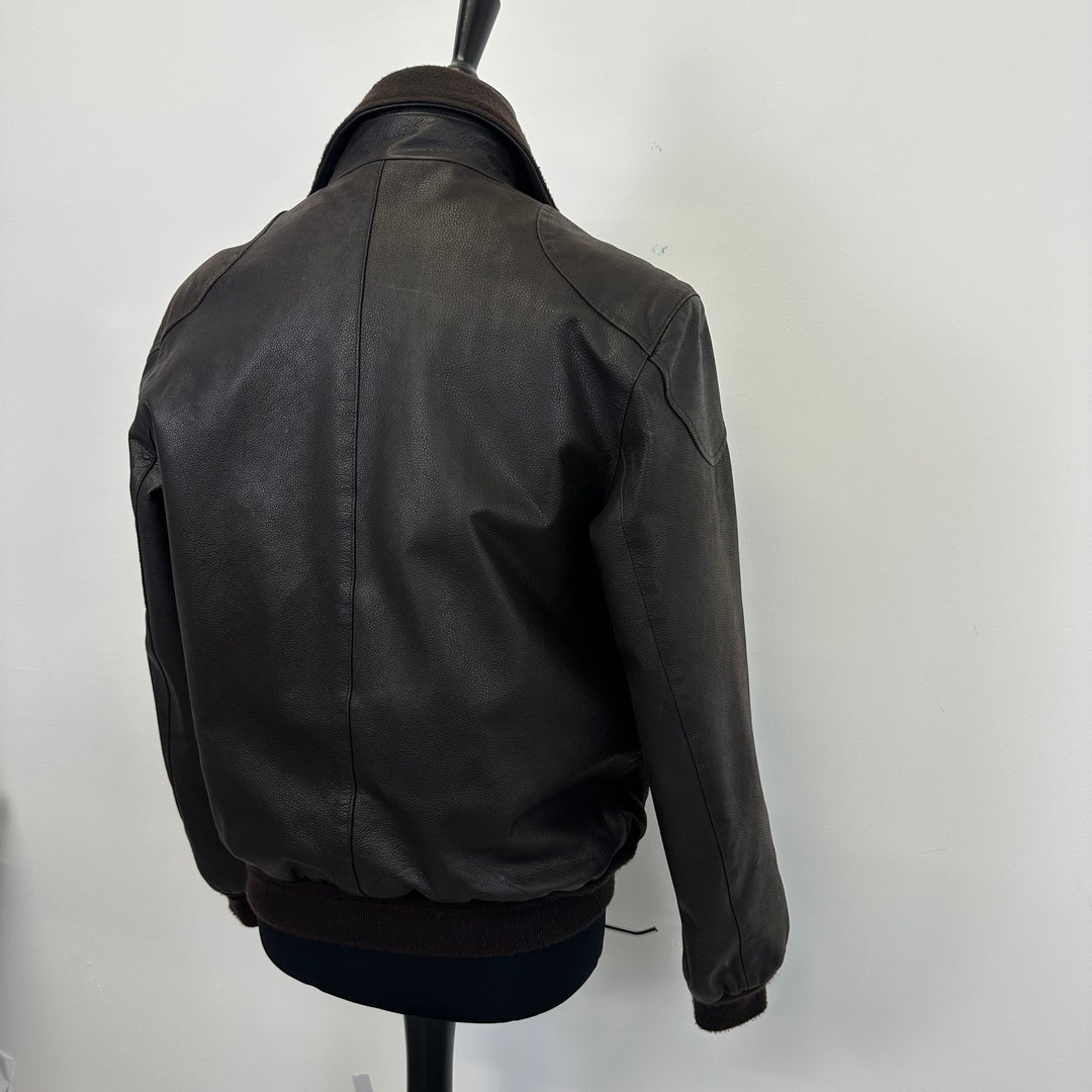 Premium Brown Leather Jacket with detachable Collar- M