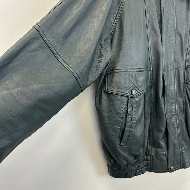 Premium Dark Green/Black Real Leather Jacket - XL