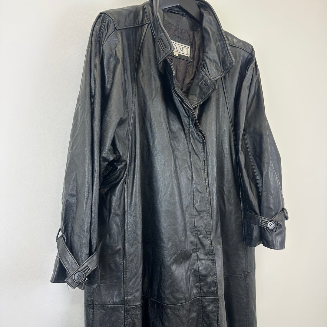 Premium black oversized leather duster - L