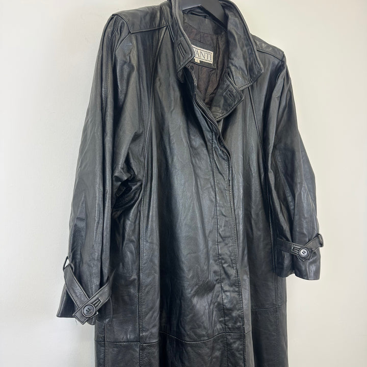 Premium black oversized leather duster - L