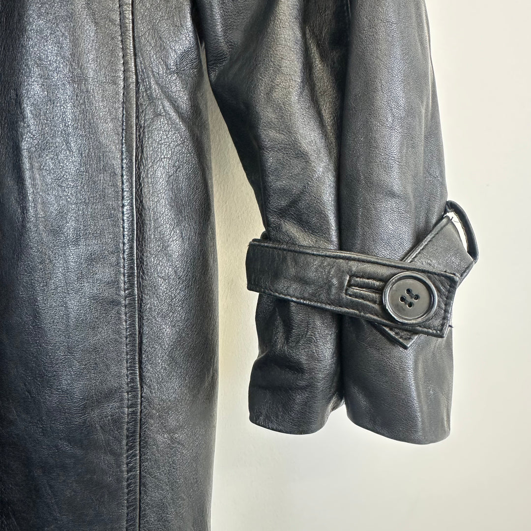 Premium black oversized leather duster - L
