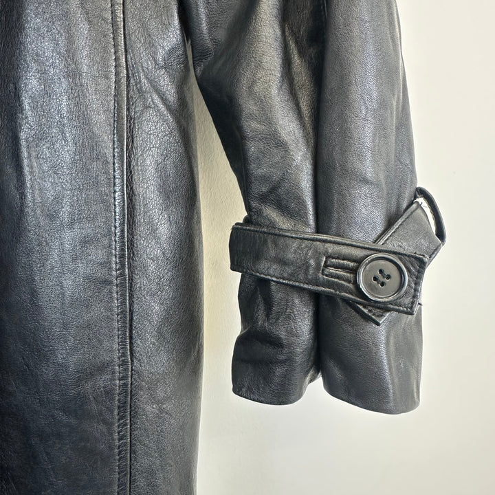 Premium black oversized leather duster - L